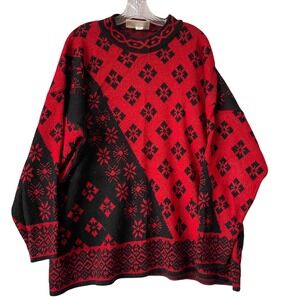 VTG Trimmings‎ Fair Isle Sweater 22W Red Black USA Knit Coquette Fall Holiday